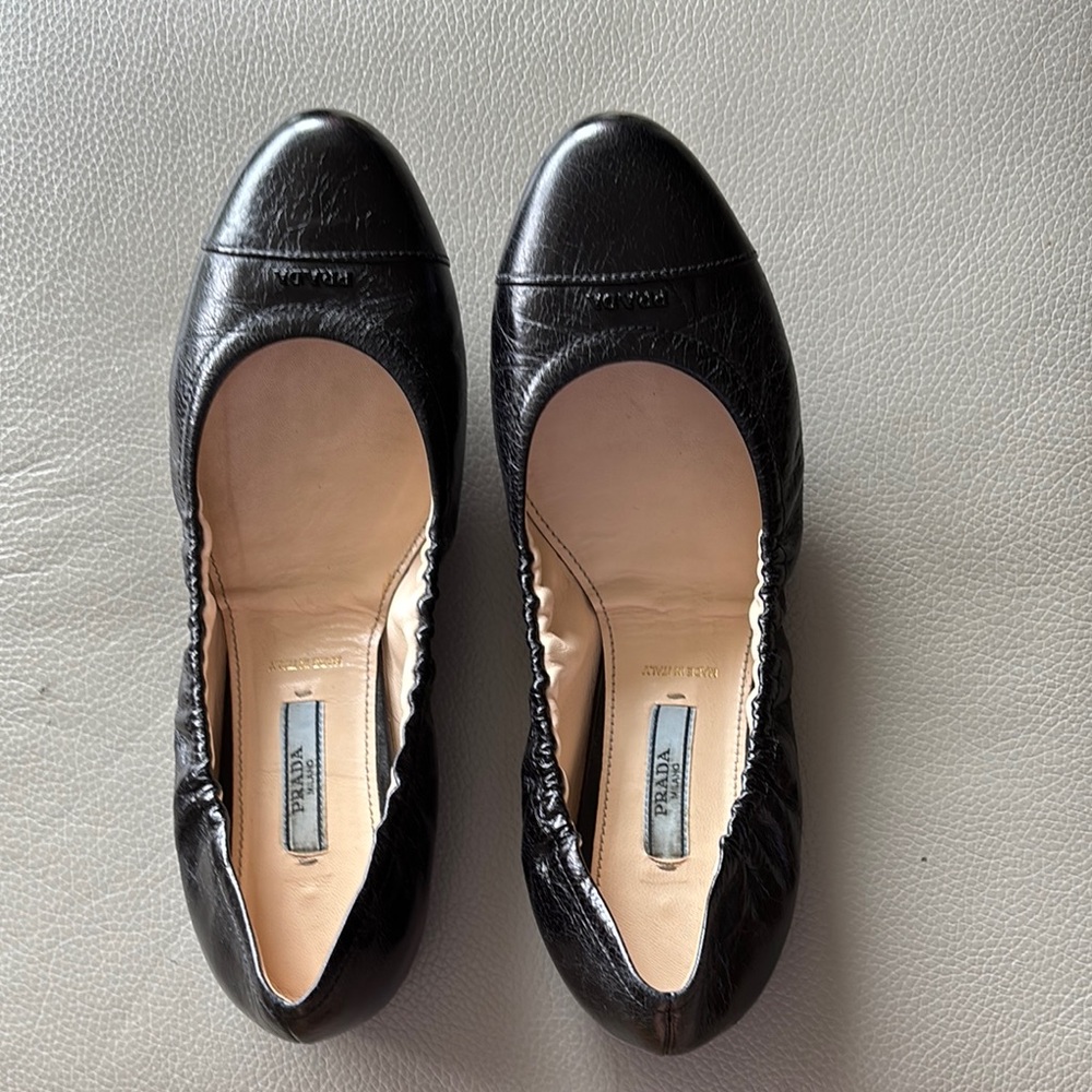 Prada Black Leather Ballet Flats. Hardly worn!  Beautiful condition.
